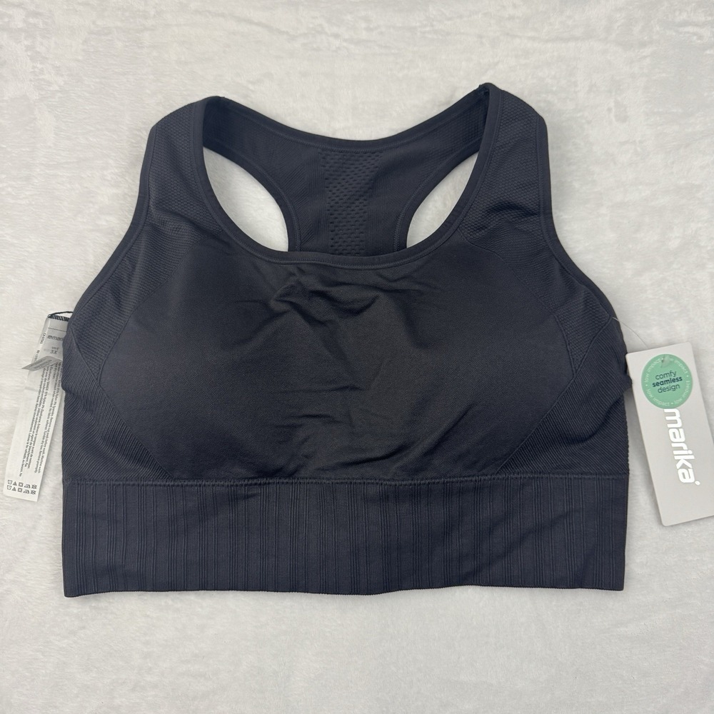 Marika Sports Bra Periscope Gray Seamless Low Impact Racerback MPB1006A 3X NEW